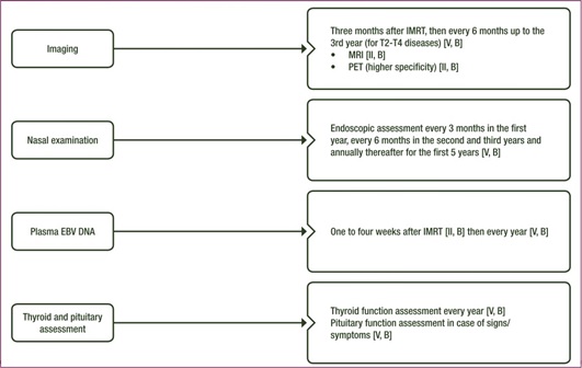 Recommendation&nbsp;evaluation&nbsp;clinical,&nbsp;radiological,&nbsp;And&nbsp;laboratory&nbsp;during the post-therapy follow-up period&nbsp;in Nasopharyngeal Carcinoma patients. 7